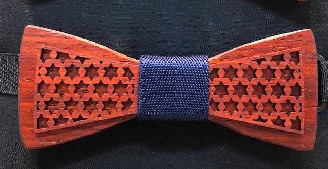 Wooden Bow Tie Red Star of David 